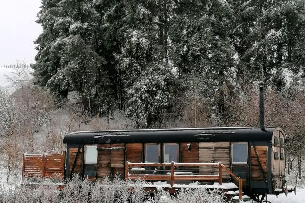Unique tiny home in the snow